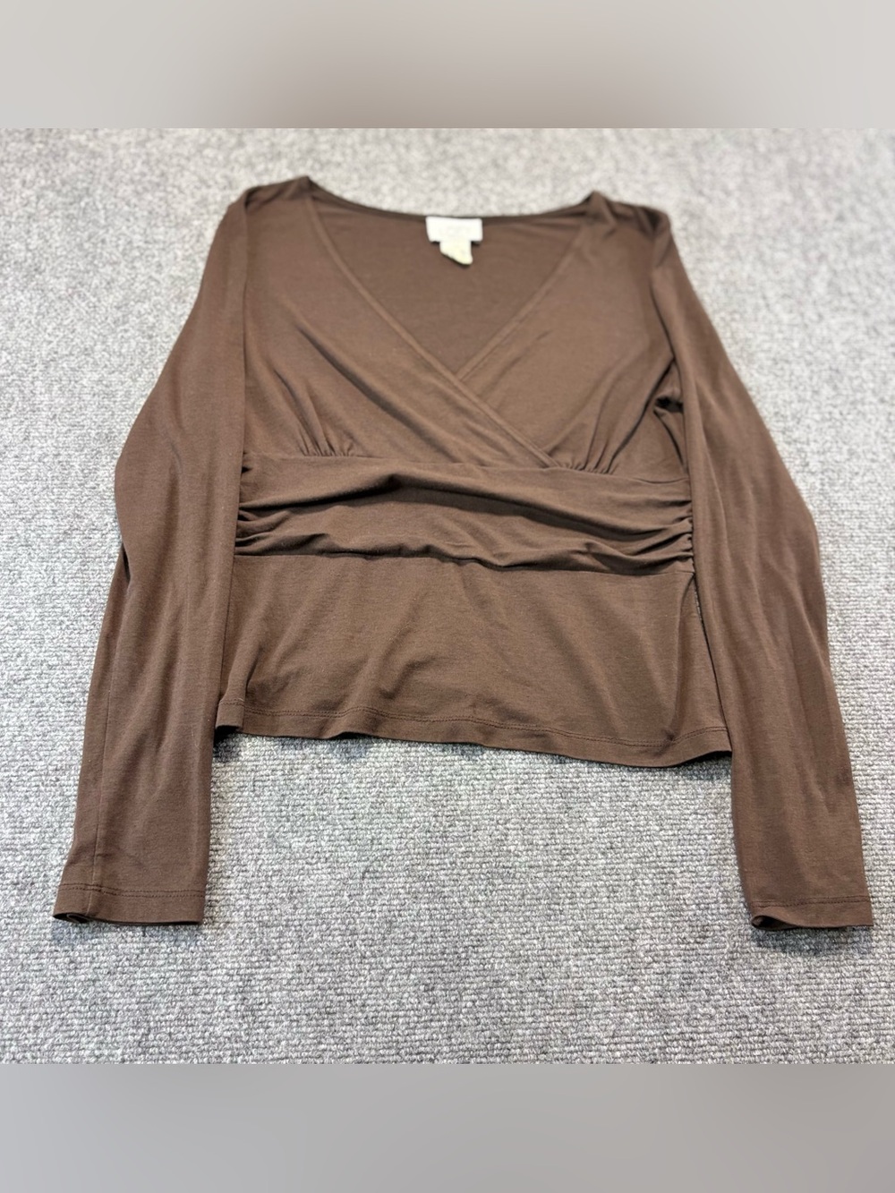 Ann Taylor LOFT Brown Long Sleeve Stretch Faux Wrap Top Blouse Size
Medium